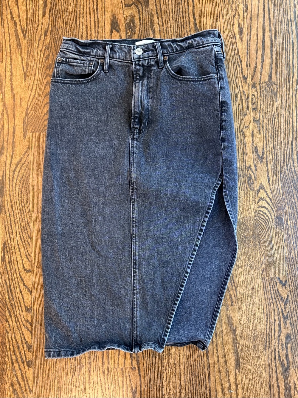 Abercrombie & Fitch Charcoal Black Denim Midi Skirt with Slit